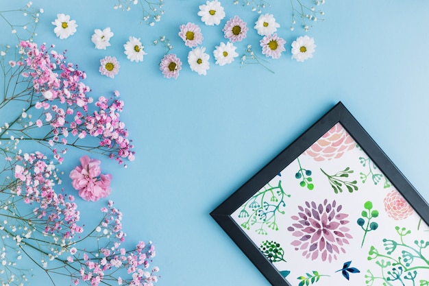 PSD frame mockup with floral decoration