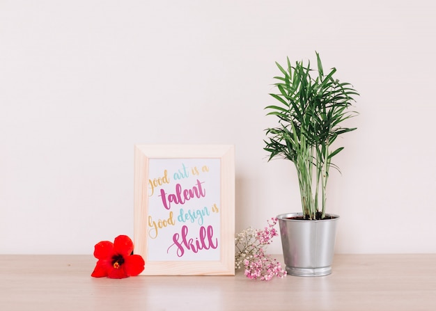 Frame mockup with floral decoration