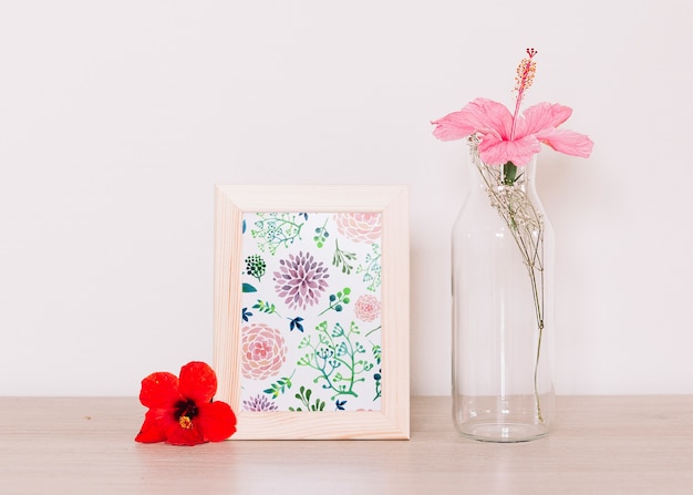 PSD frame mockup with floral decoration