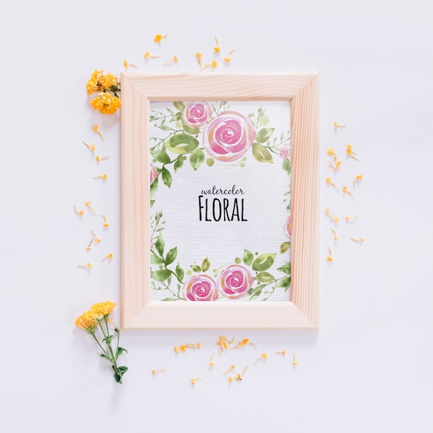 Frame mockup with floral decoration