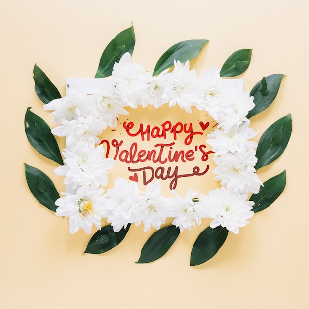 PSD frame mockup with floral valentines day concept