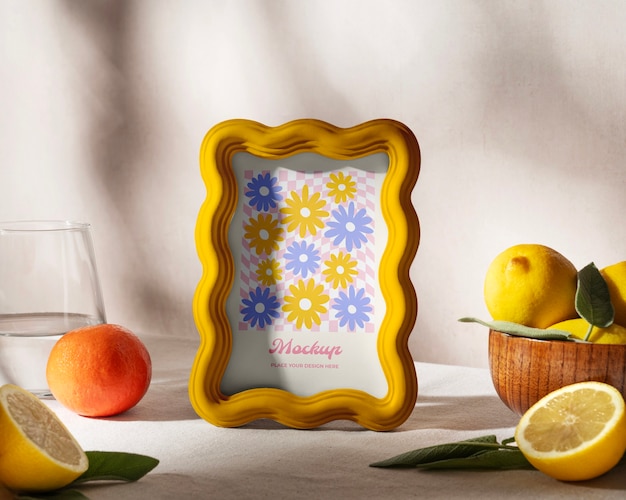 PSD frame mockup with fruits around it