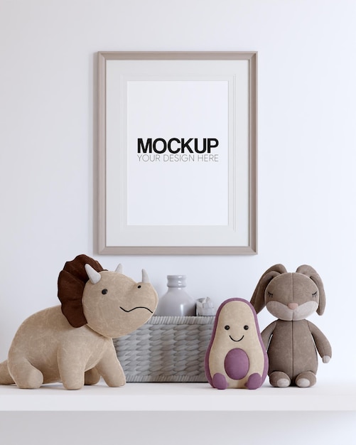 Mockup di cornice con decorazioni di giocattoli per bambini