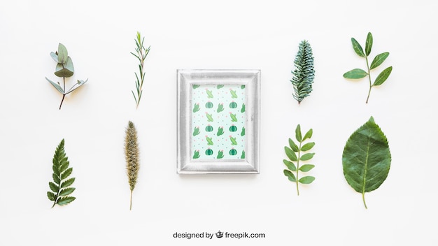 Frame mockup with leaves