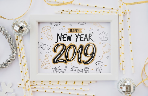 Frame mockup with new year decoration