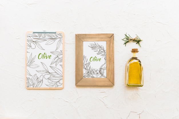 Mockup di telaio con il concetto di olio d'oliva