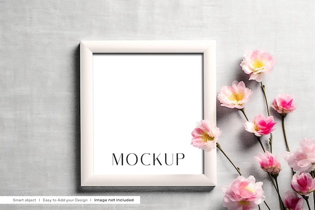 Mockup di cornice con fiori rosa