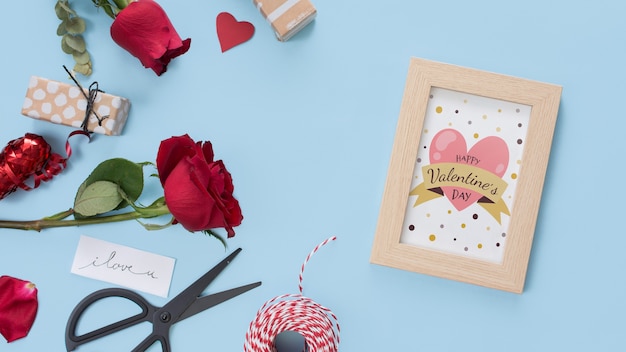 Frame mockup with roses for valentines day