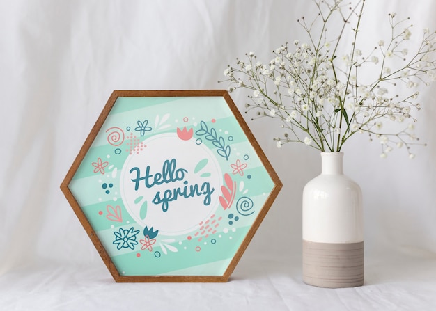 PSD frame mockup with spring flowers