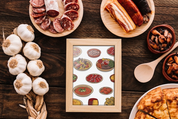 Frame mockup with traditional spanish food