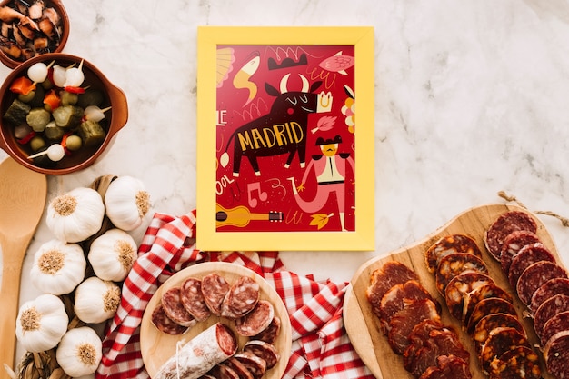 PSD frame mockup with traditional spanish food