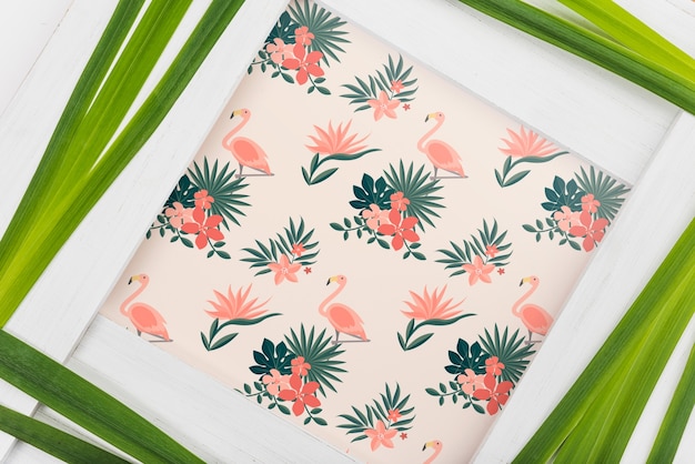 PSD frame mockup with tropical leaves