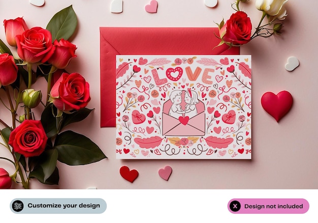 PSD mockup del telaio con disegno di valentine