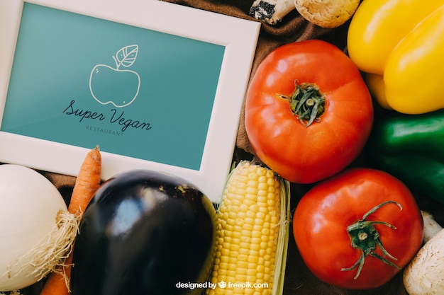 PSD frame mockup with vegetable designs