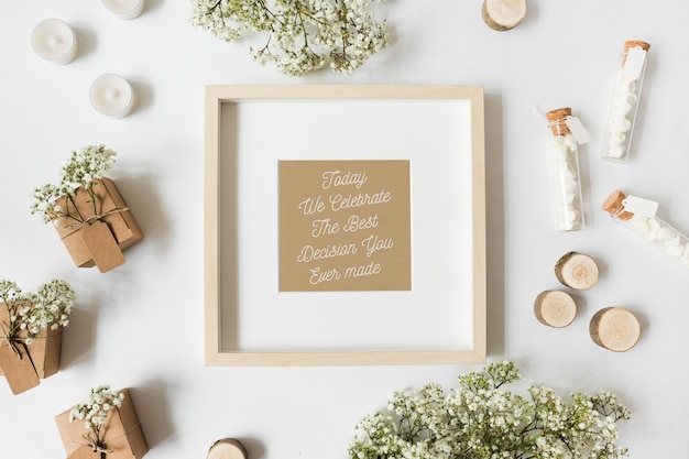 PSD frame mockup with wedding concept