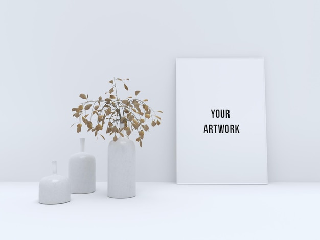 Frame Mockup With White Modern Vases