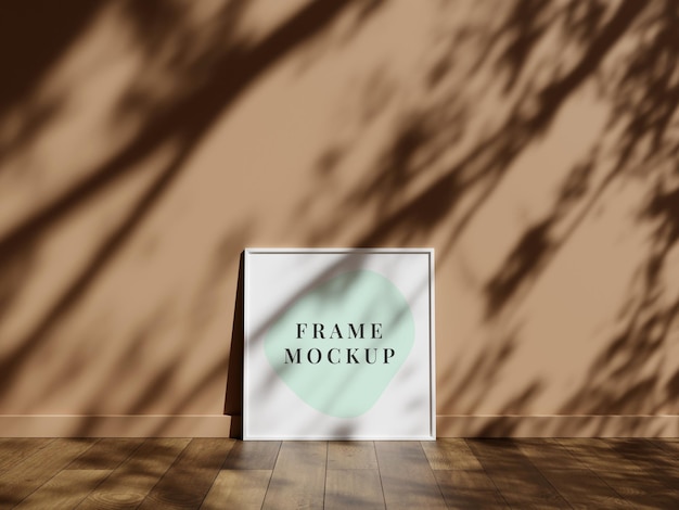 Frame mockup on a wooden floor with shadow