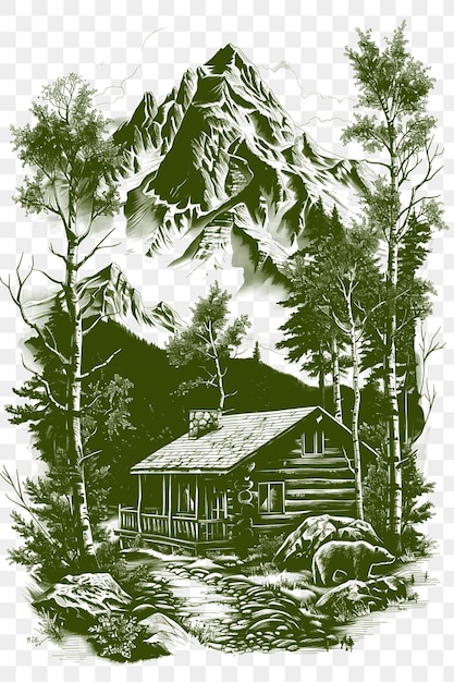 PSD frame of mountain landscape with bears and aspen trees colorado cabin cnc die cut outline tattoo