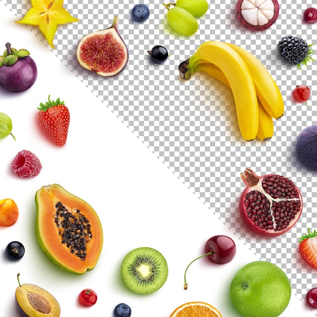 PSD Рамка из различных фруктов и ягод плоская планировка вид сверху