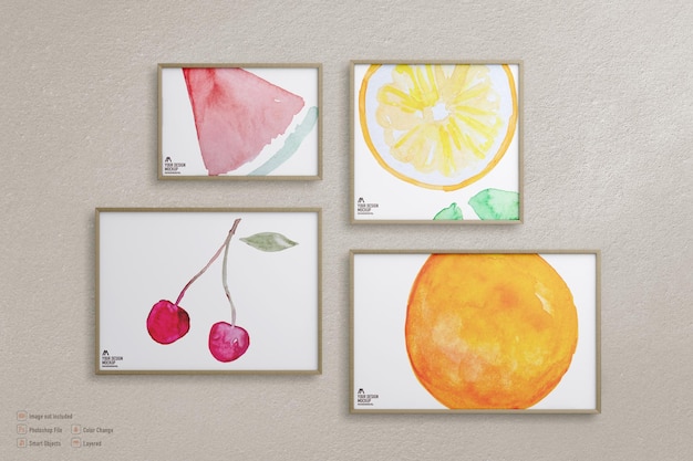 PSD frame pictures mockup isolated on wall