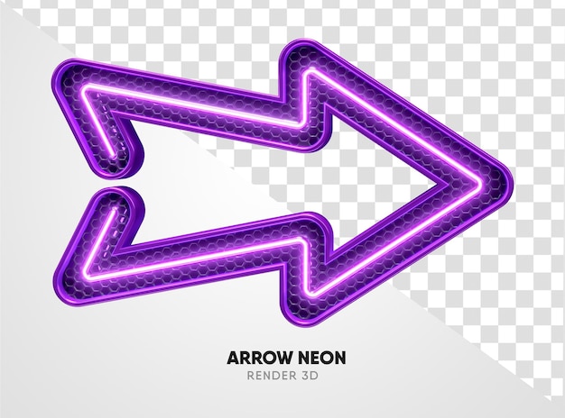 Frame pijl paars met raster en neon textuur in realistische 3D render met transparante achtergrond