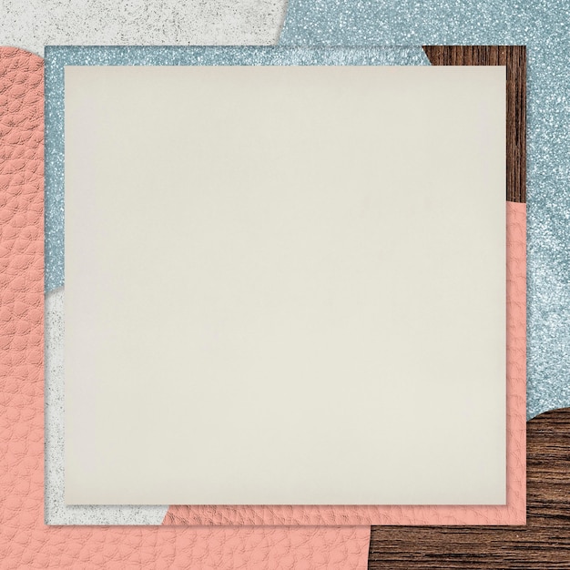 PSD frame on pink and blue collage textured background vector