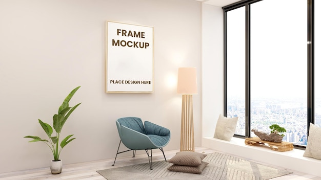 Frame poster logo mockup in living room