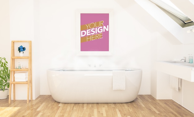 Frame poster mockup in bathroom