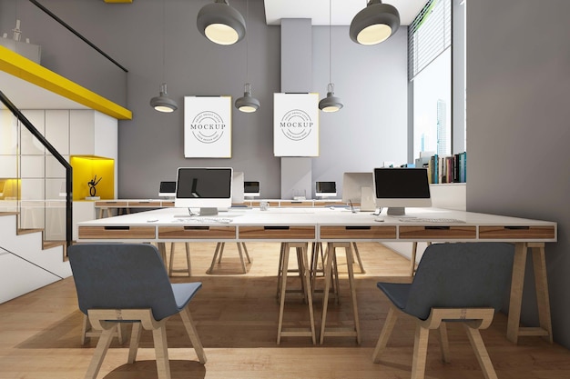 Frame poster mockup met het interieur van de kamer
