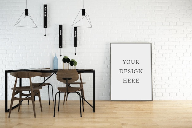 PSD frame poster mockup met kamerinterieur