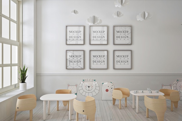 Frame poster mockup in modern cute kindergarten