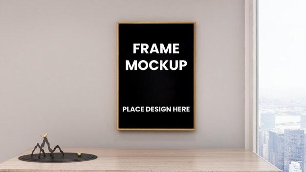 Frame poster mockup op de muur met zwart frame