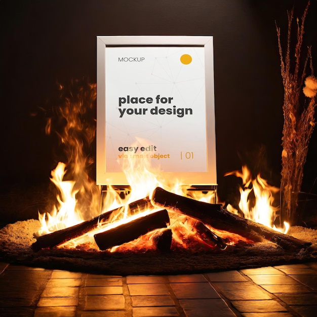 PSD frame poster mockup set on fire 01