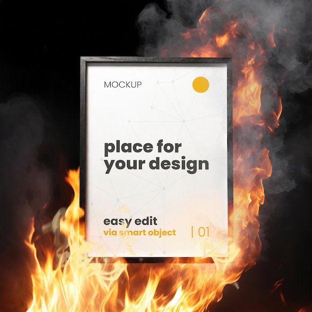 Mockup di poster con cornice dato alle fiamme 08