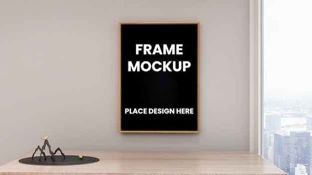 PSD frame poster mockup on wall with black frame