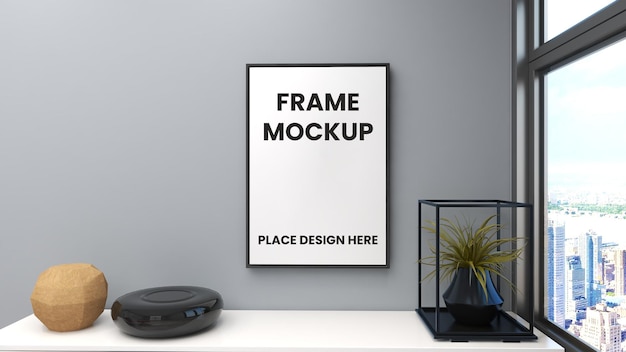 Mockup di poster con cornice a parete con interni dal design minimalista