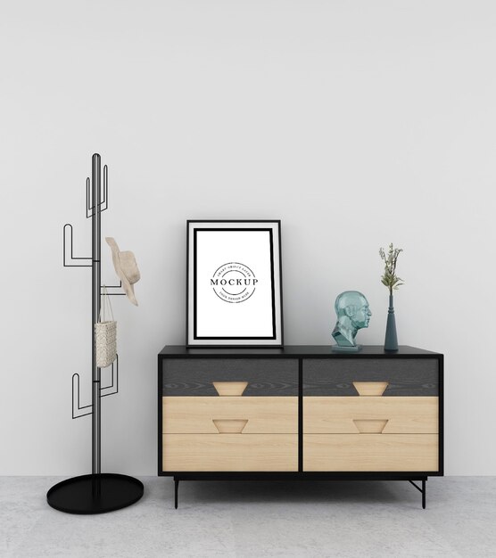 PSD frame poster mockup with room interior