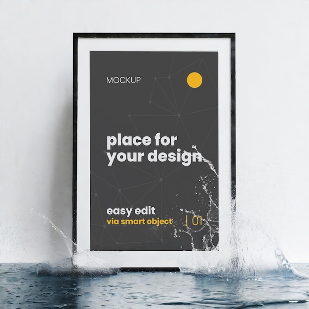 Frame poster mockup with water 01