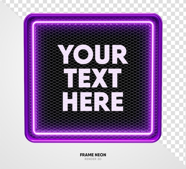 PSD frame purple with grid and neon texture in realistic 3d render with transparent background