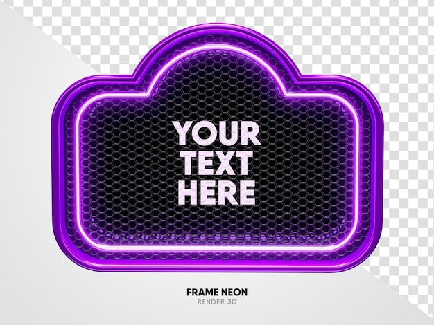 Frame purple with grid and neon texture in realistic 3d render with transparent background