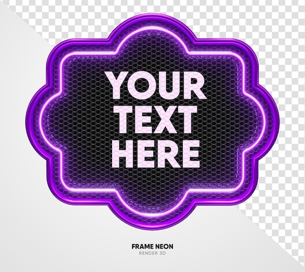 PSD frame purple with grid and neon texture in realistic 3d render with transparent background