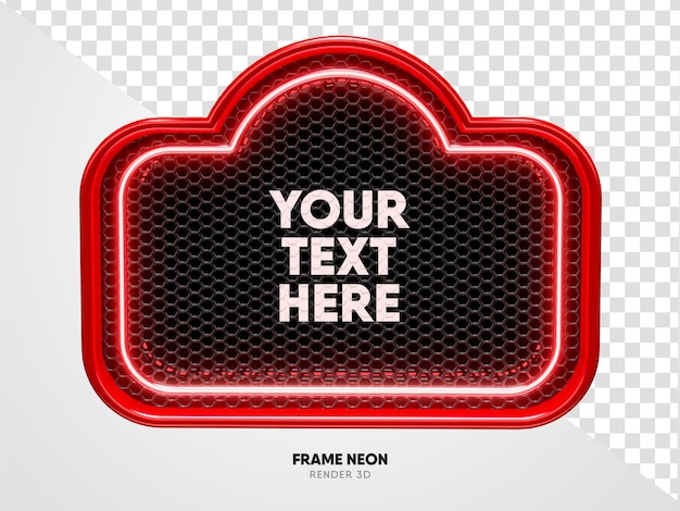 PSD frame red with grid and neon texture in realistic 3d render with transparent background