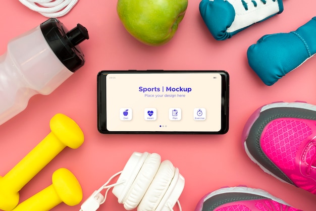 PSD frame of sport equipment with phone