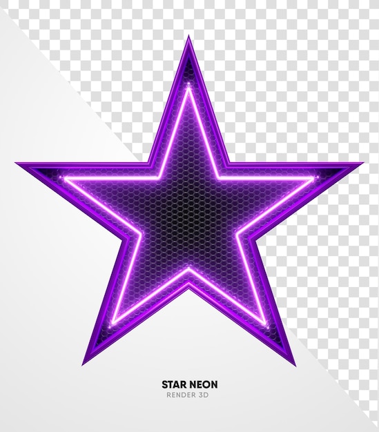 Фиолетовая звезда рамки с сеткой и неоновой текстурой в реалистичном 3d рендеринге с прозрачным фоном
