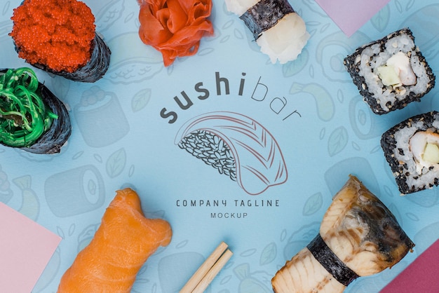 PSD frame of sushi rolls