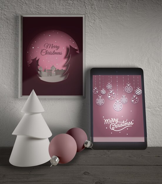 PSD frame and tablet with christmas theme