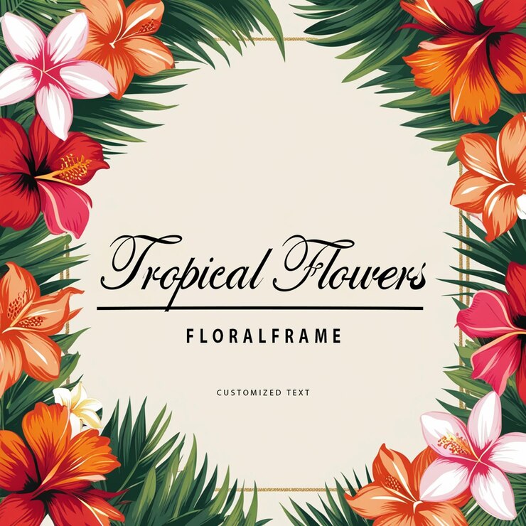 a frame of tropical flowers with a frame that says tropical flowers