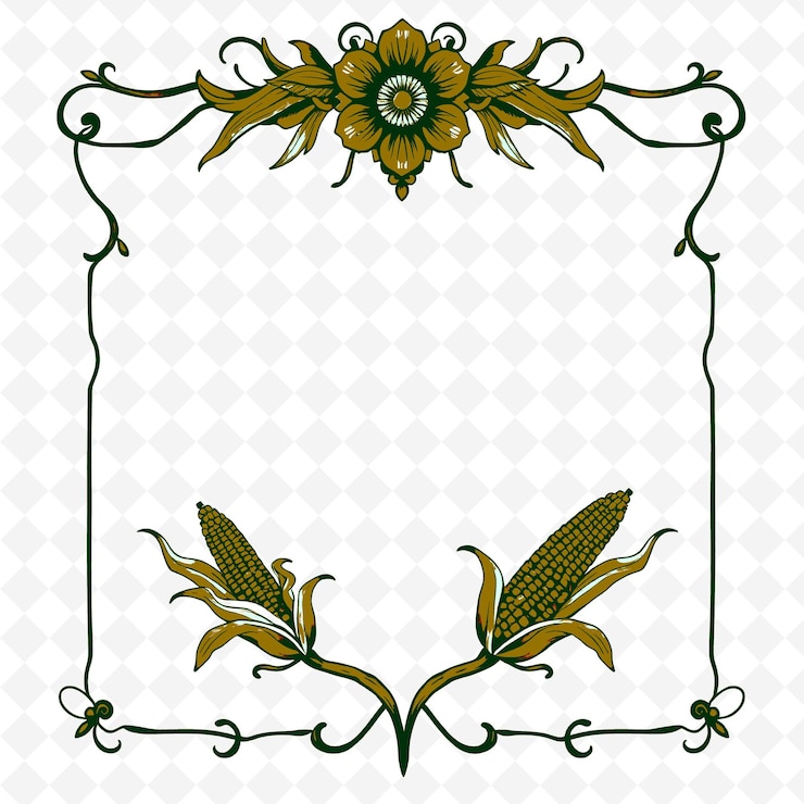 PSD frame vector with colorful corn husks indian corn and png inspired thanksgiving decoration design