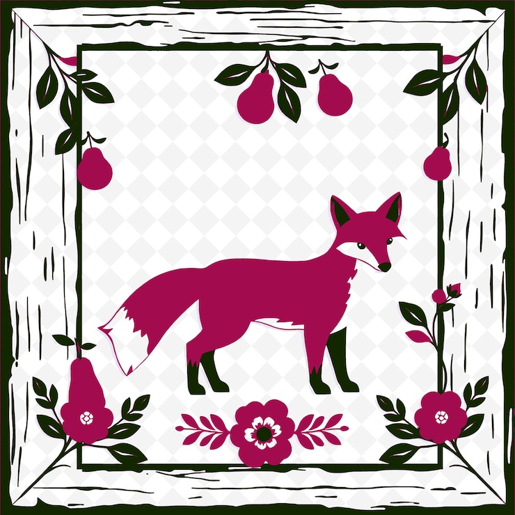 PSD frame vector with friendly fox cutouts pear decoration png inspired thanksgiving decoration design