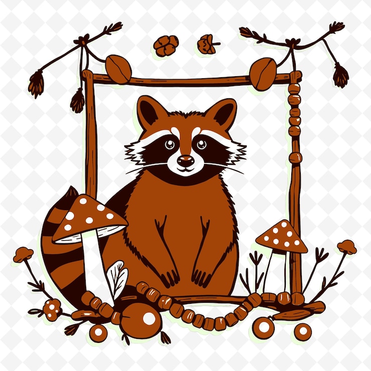 PSD frame vector with friendly raccoon outlines mushroom m png inspired thanksgiving decoration design